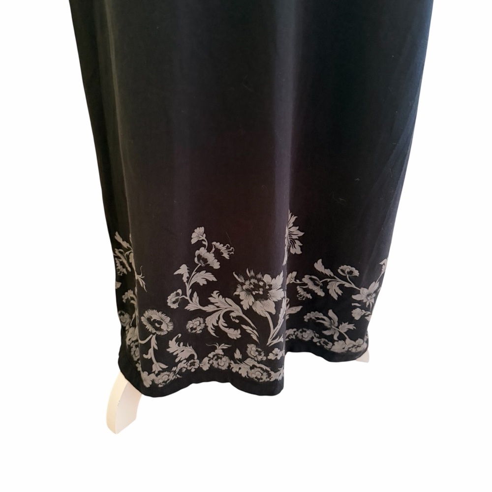Eddie Bauer Navy Blue Surplice Maxi Dress with Print Floral Border XL Long - Picture 3 of 12
